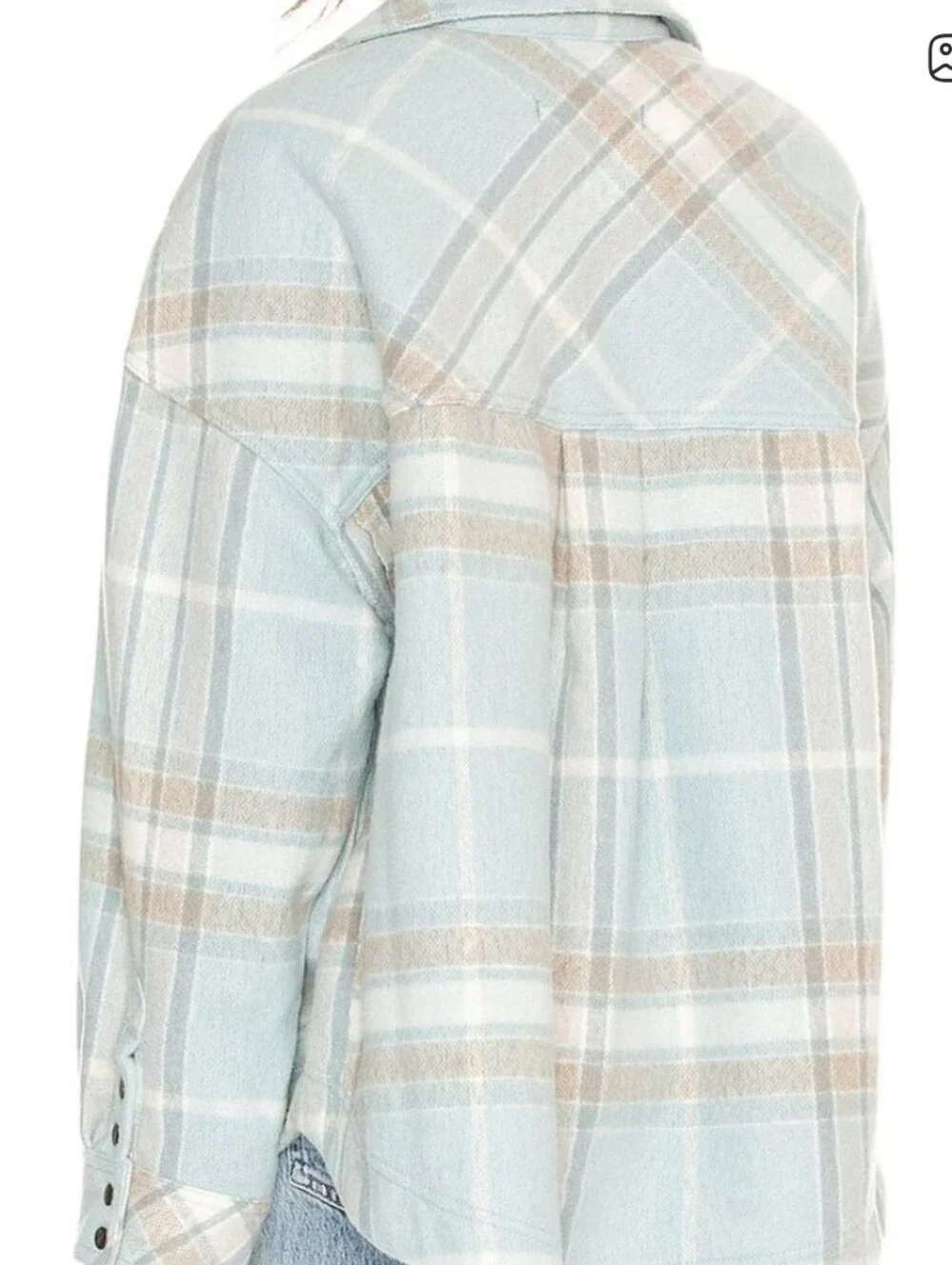 Free People Light Blue Plaid Utility Shacket